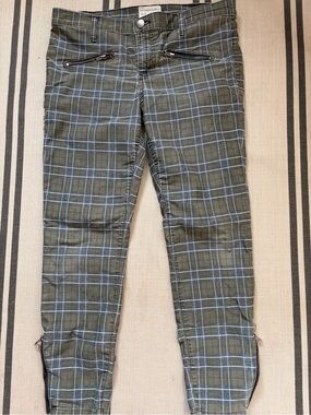 Current/Elliott Olive Plaid Chinos with Light Blue Windowpane